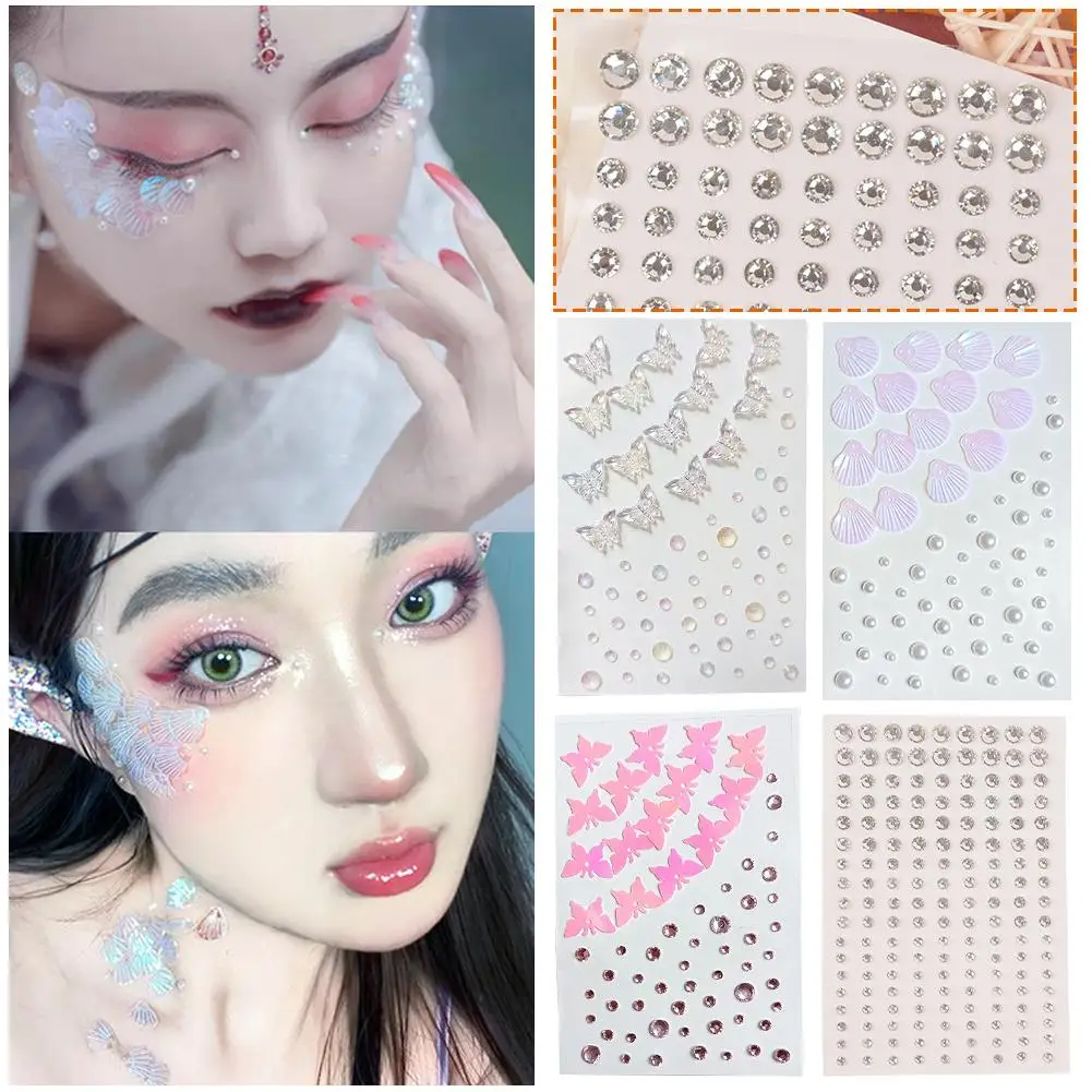 Glitter Butterfly Temporary Tattoos Face Gems Stickers Rhinestone Crystals On Eye Gems Face Body Makeup Rave Eyes Face Stic D3S2