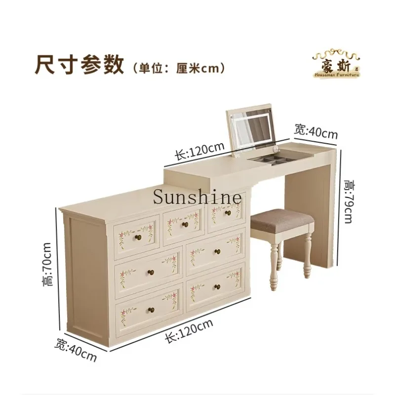 Retro cream dresser painted French light luxury storage cabinet integrated and semi-surrounded by the bedside  FT