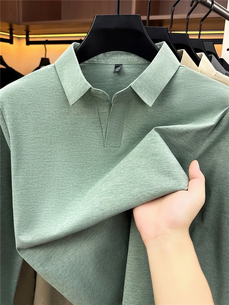 Herren Business Casual Langarm T-Shirt Frühling Herbst Bequemes Atmungsaktives Arbeitsoberteil für Formelle Anlässe Poloshirts Herren – Detail 15