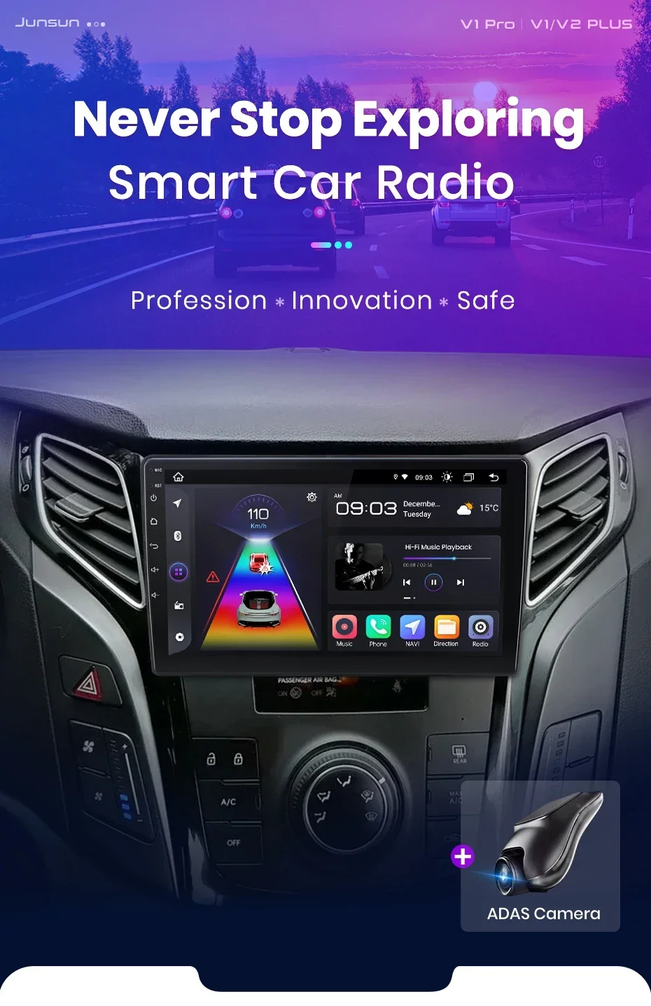 Junsun drahtloses Carplay Android Autoradio für Hyundai i40 2012-2015 2015 Auto intelligente Systeme rds bt dsp 2 din Autoradio – Detail 1