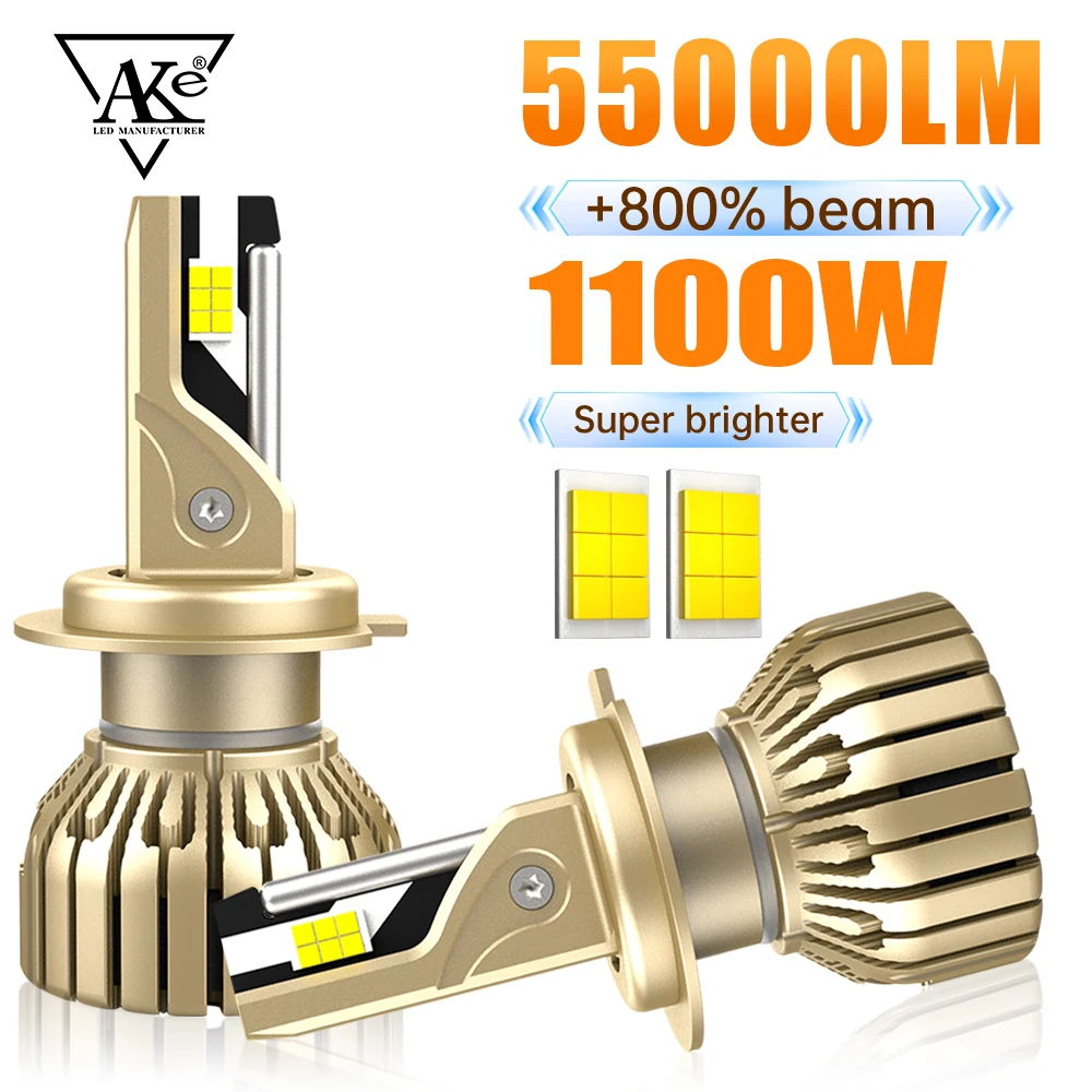 1100w 55000lm Led Headlight H7 H11 Car Light Bulb Canbus H4 H1 9005 Hb3 9006 Hb4 9012 Fog Lamp 6000k Two Copper Heat Dissipation