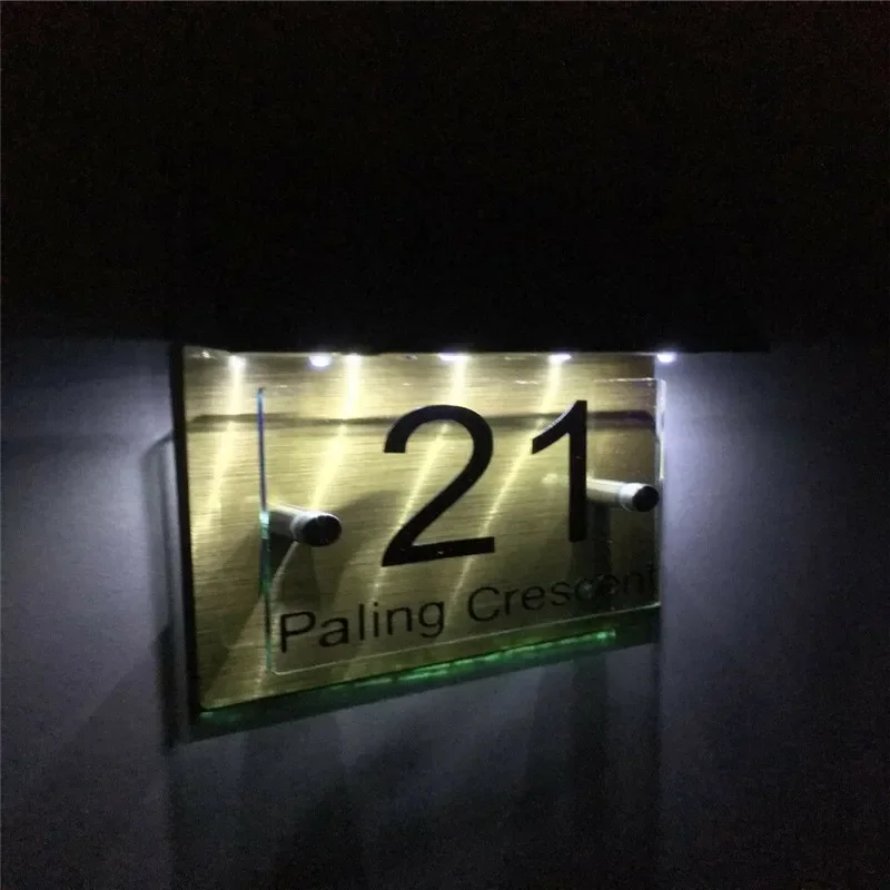 Customized House Number Modern solar led house sign door number street gold metal glass effect solar sign