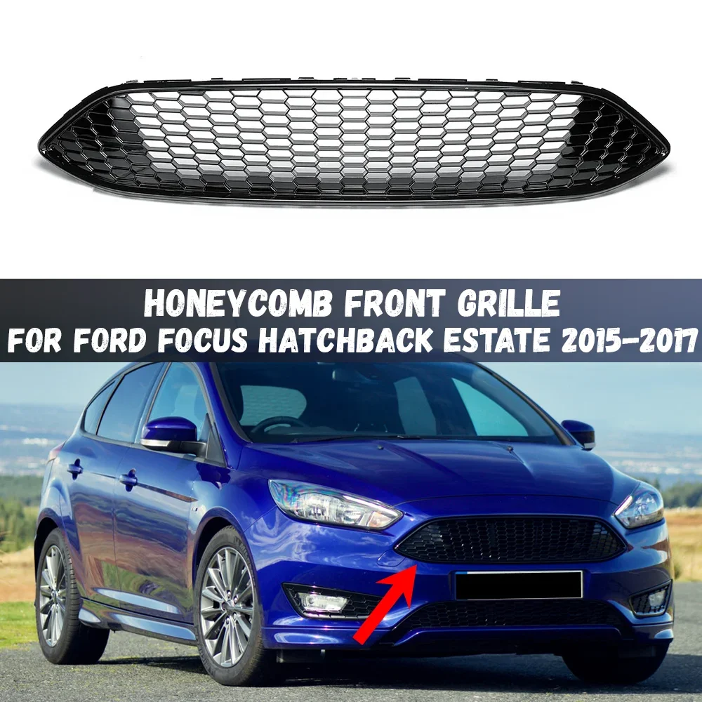 Car Front Bumper Grill Lower Grille For Ford Focus MK3 ST Line Hatchback Estate 2015 2016 2017 Centre Grille Mesh Panel Grill