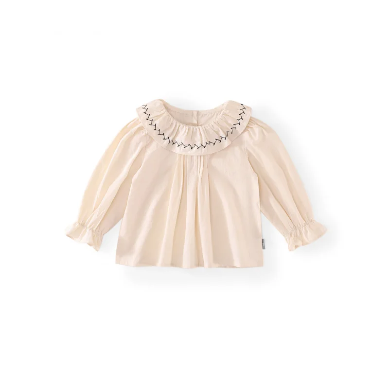 

MDDFrench Doll Collar Girl's Shirt2025Spring and Autumn New Embroidered Top Base Shirt Can Be Worn Alone for Little Girls