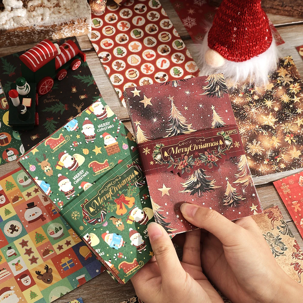 50 sheets of vintage Christmas elements material paper,with different patterns,DIY scrapbook greeting card decoration materials