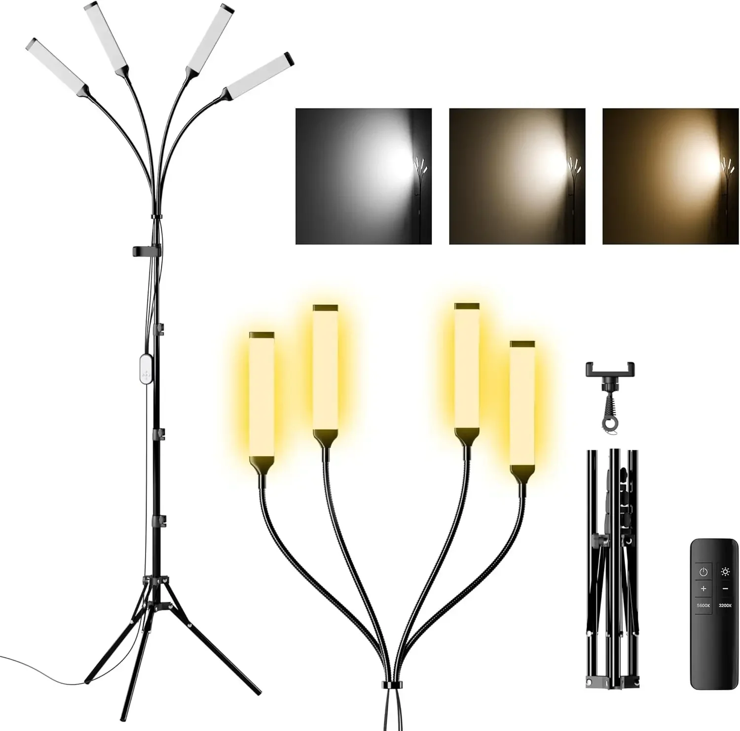 

Four Arms LED Light for Photography,Esthetician Light for Lash Extensions with Phone Holder/Floor Lamp/Lash Light for Makeup/Tat