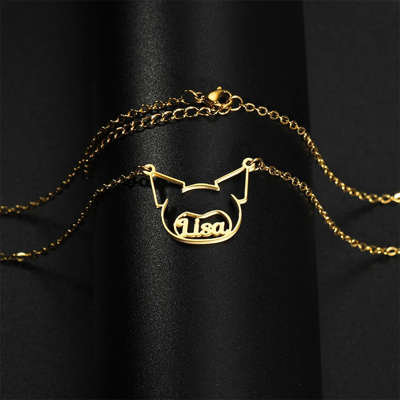 Goxijite Customized Name Necklace For Kids Stainless Steel Custom Nameplate Necklaces With Cartoon Character Child Gifts
