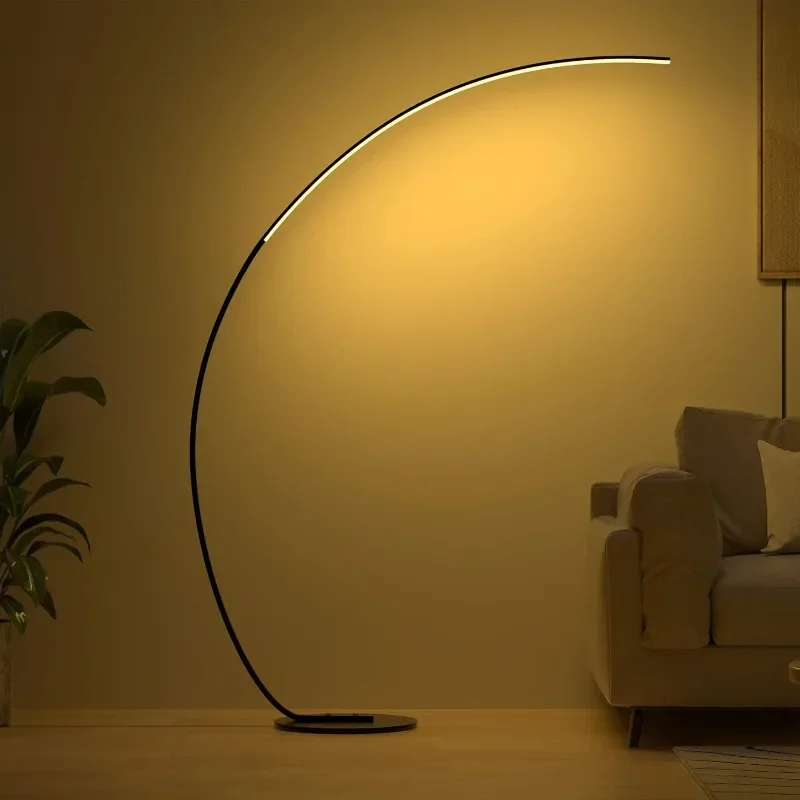 Modern 69.99 inch Arched Standing Reading Floor Lamp with Remote - Dimmable Black Led Color Changing Curved Ambient Lighting