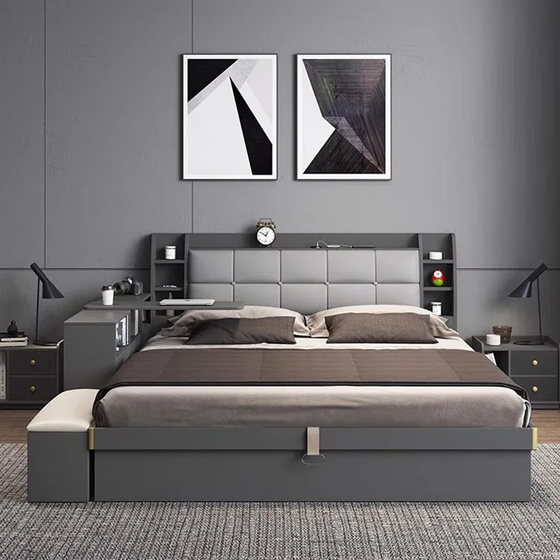 

Luxury Modern Bed Aesthetic Under Storage Multifunctional Tatami Bed Double Nightstands Camas De Casal Bedroom Furniture