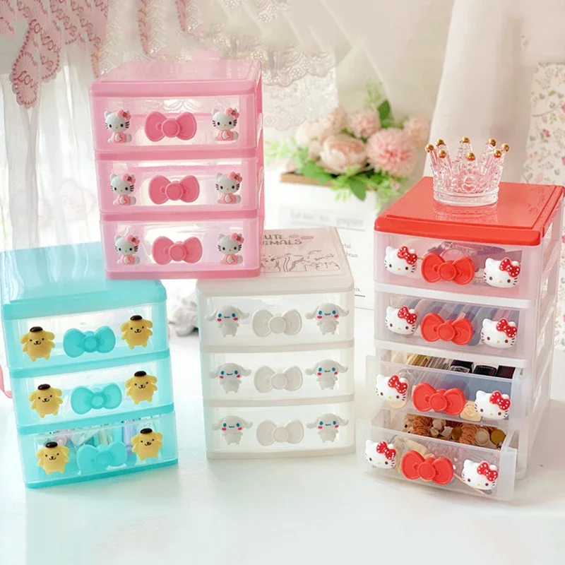 

Sanrio Kawaii Hello Kitty Desktop Jewelry Box My Melody Kuromi Anime Cartoon Cute Dust-proof Multi-layer Drawer Distribution Box