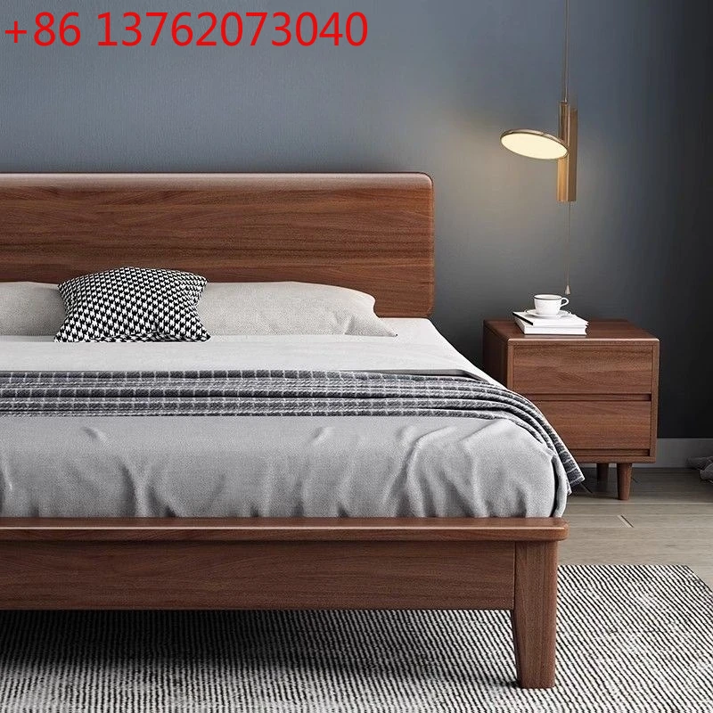 سرير من الخشب الصلب الاسكندنافي، غرفة نوم رئيسية من خشب الجوز، غرفة تأجير، سرير أثاث بسيط وحديث