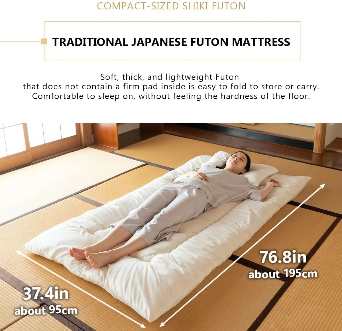 Emoor Space-Saving Japanese Futon Set (Futon Mattress, Comforter & Pillow) Compact-Twin, Made In Japan, Foldable Floor Sleeping