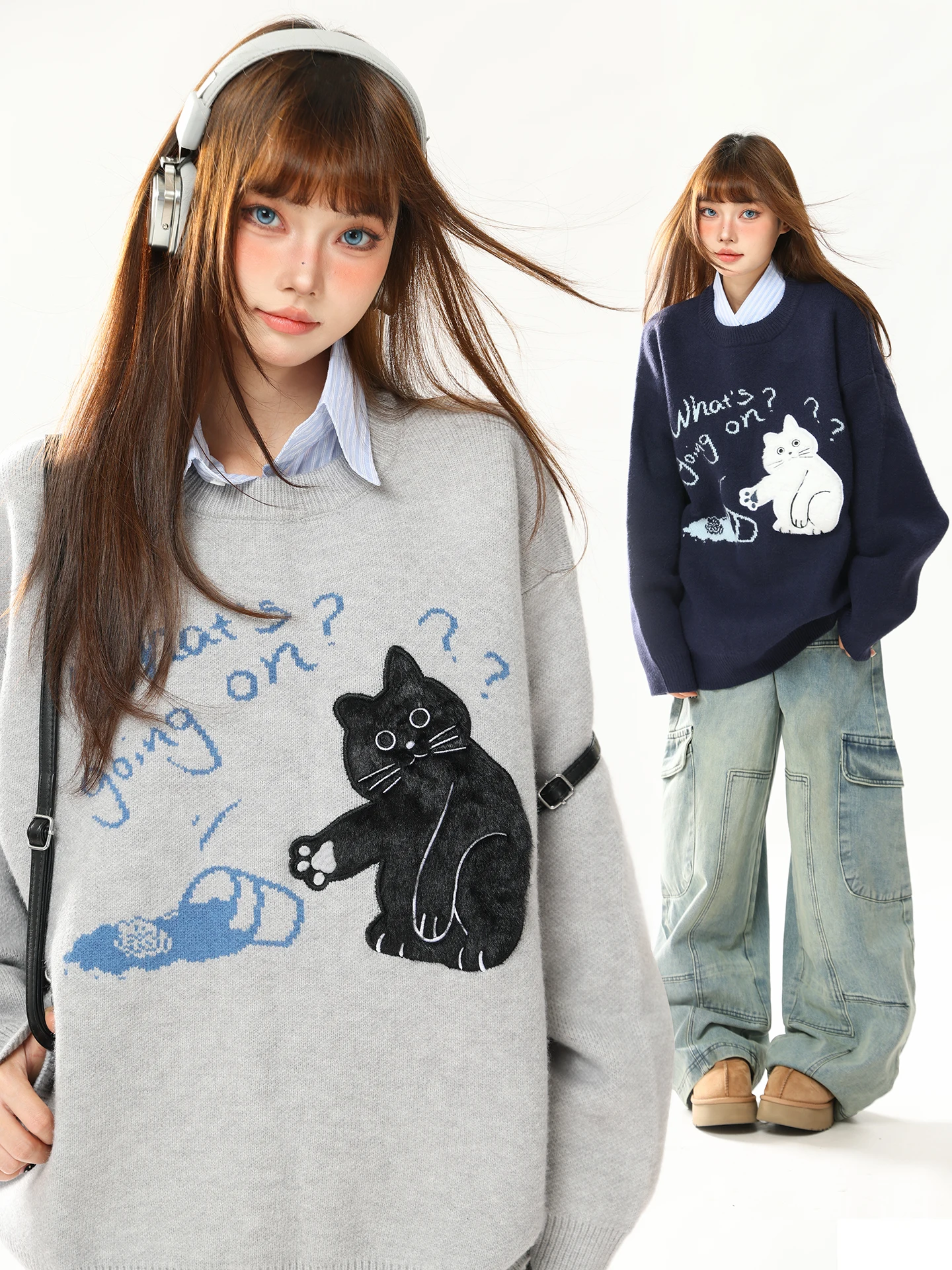 

Soft Cozy Pattern Knitted Sweater Women's Loose Lazy Design Autumn Winter New Sle Fce Long Sve round Ne Thermal...