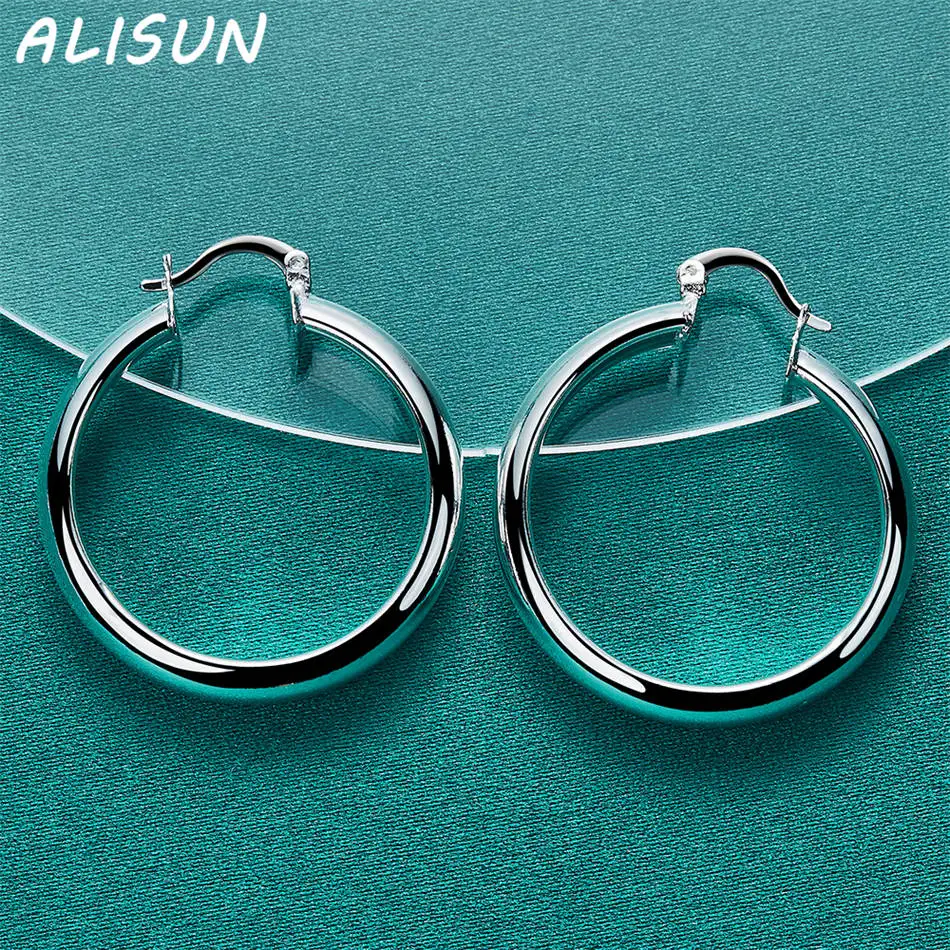 ALISUN 925 فضة 35 مللي متر أقراط دائرية للنساء نعمة مجوهرات الاتجاه المألوف هدايا حفلة عيد ميلاد #5