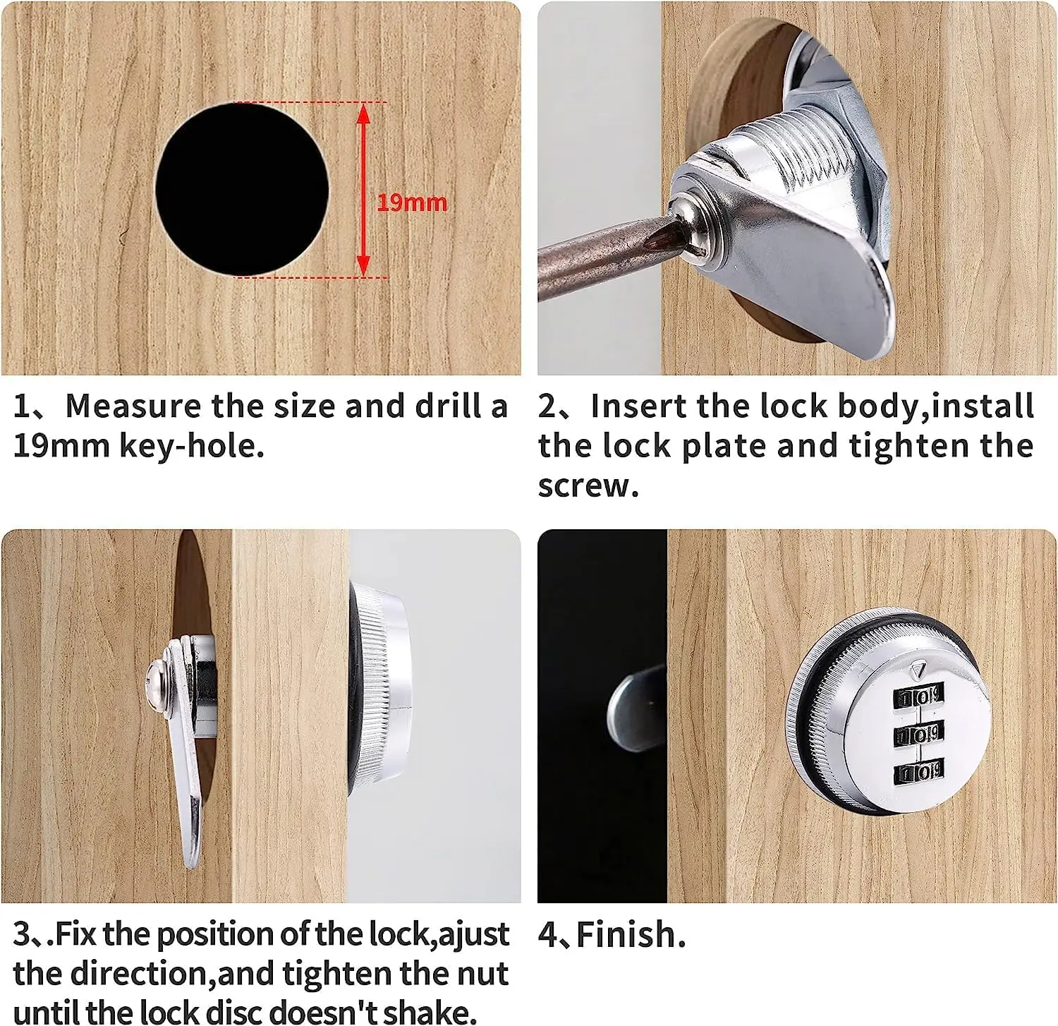 Combination Cabinet Cam Lock, Password Coded Lock, Cylinder Chrome Finish for 0.3-0.9 inch Cabinet Deposit Box Mailbox view 4