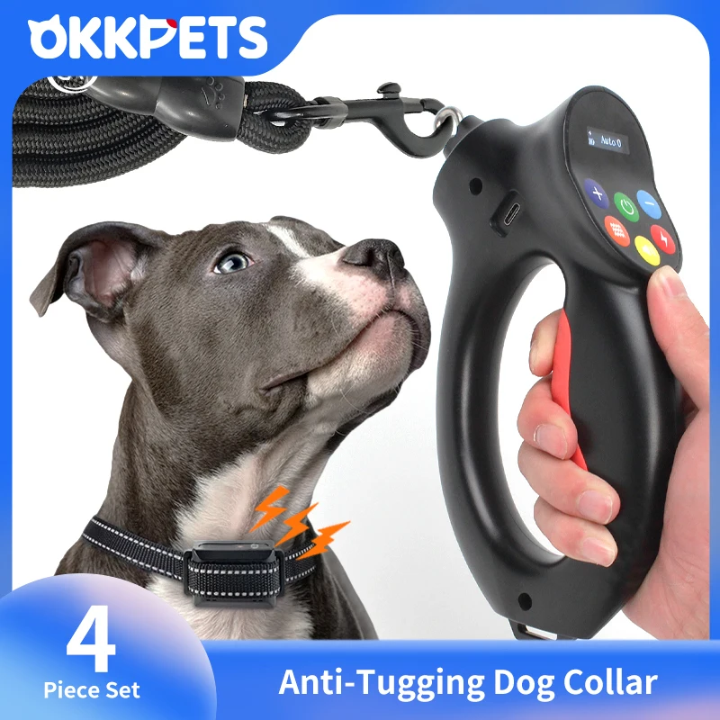 

OKKPETS Anti Tugging And Pulling Dog Collar And Leash Set Barking Control Dog Shock Training Collar Leash With Automatic Remote