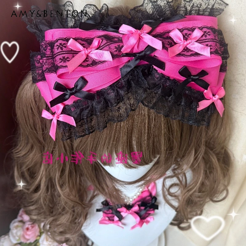 

Dragon Fruit Color Rose Red Gal Retro Hot Girl Bow Accessories Headwear Hairpin Lolita Style Sweet Cool Pearl Pendant Hairpin