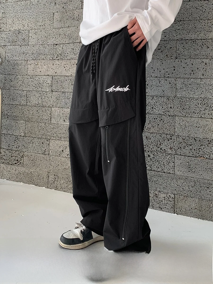 

Casual American Zipper Embroidered Woven Straight Leg Trousers Outdoor Workwear Waterproof Functionali Fce Youth Spring