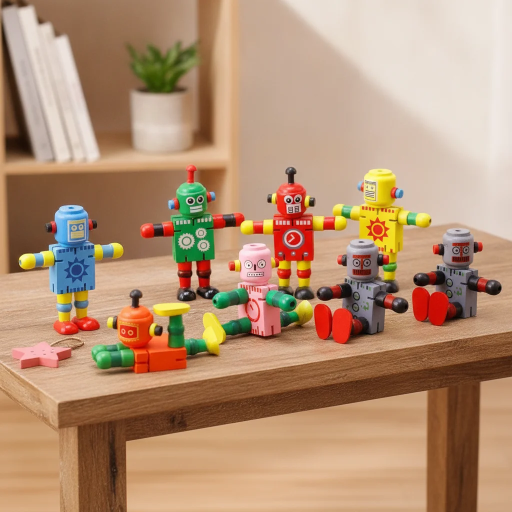 Children Learning Robot Wooden Blocks Set Poseable Robot Toy Educational Toys for Children for Montessori Style Play