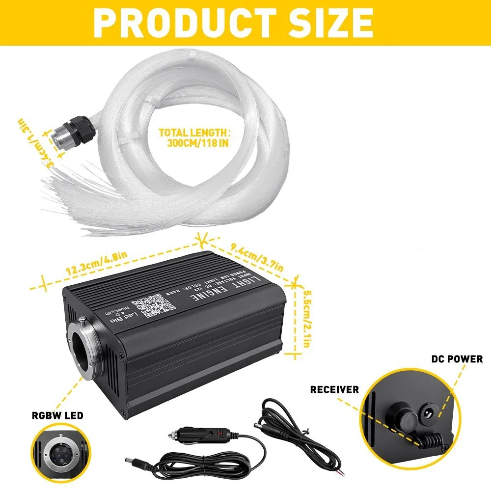 Starlight Headliner Kit 550/500pcs – 16W RGBW Fiber Engine, Twinkle, App Control, Music Sync, Easy Install for Car & Home