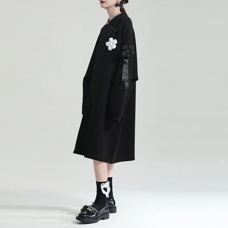 Vestido feminino nova camada de ar leve silhueta hoodie solto saia de manga comprida elegante e simples vestido