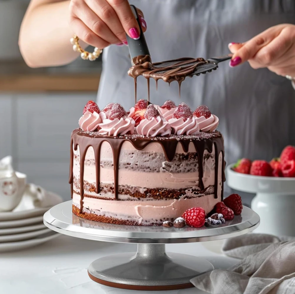 Aluminium Cake Turntable Set, Baking Tools with Revolving 12" Cake Stand for Decorating, 12.7" Offset Spatula, 3 Stainless Steel