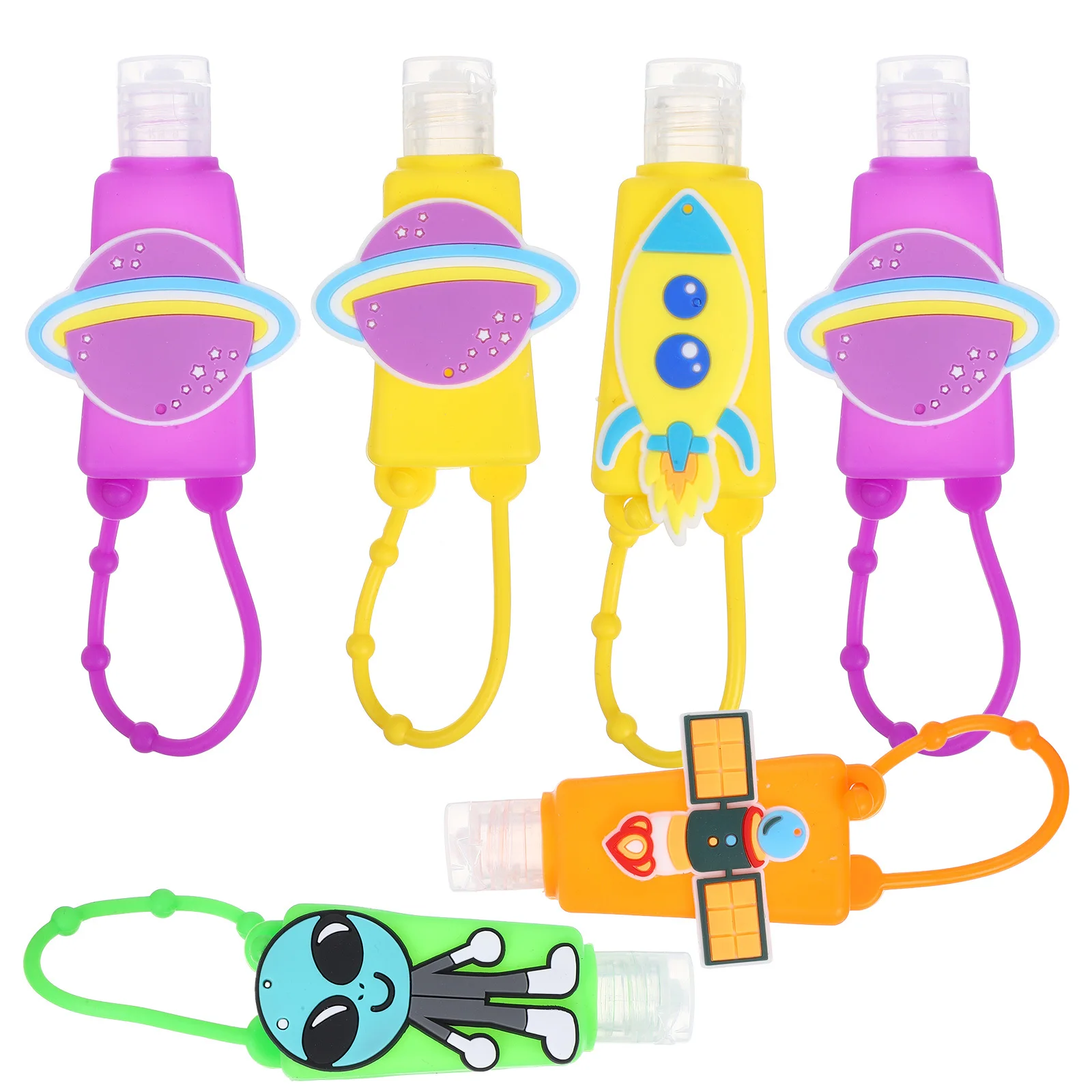 

6Pcs Cartoon Silicone Sleeve Hand Bottles Travel Hanging Leak Proof Liquid Containers Portable Loop Hook Mini Lotion Dispensers