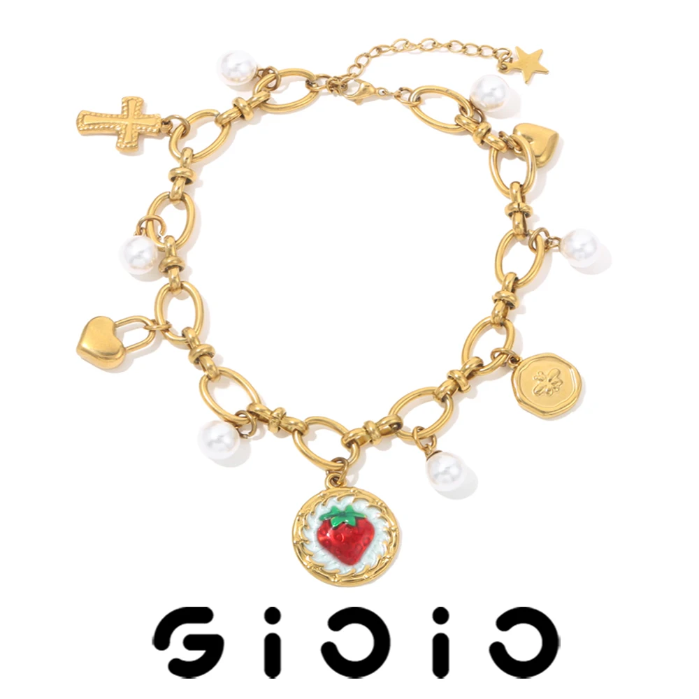

GIOIO Y2K Fruit Style Stainless Steel Gold-Plated Pendant Bracelets Women's Punk Fashion Waterproof Party Bracelet Jewelry Gifts