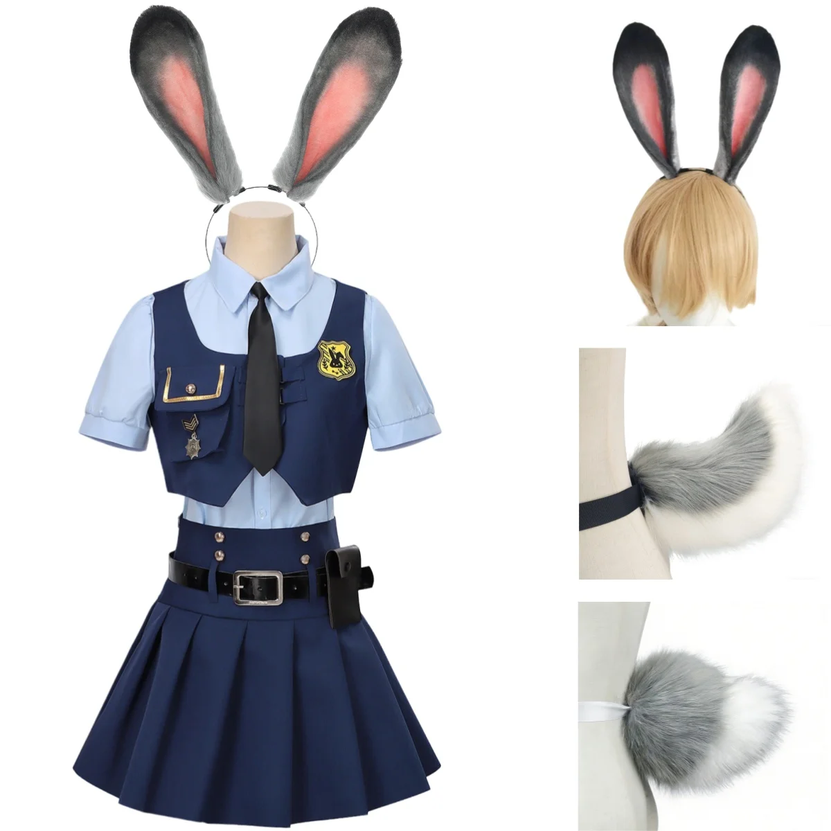 

Judy Hopps Cosplay Costume Woman Anime Movie Blue Skirt Set Comic-con Dress Up Rabbit Ear Headwear Stage Performance Bunny Tails