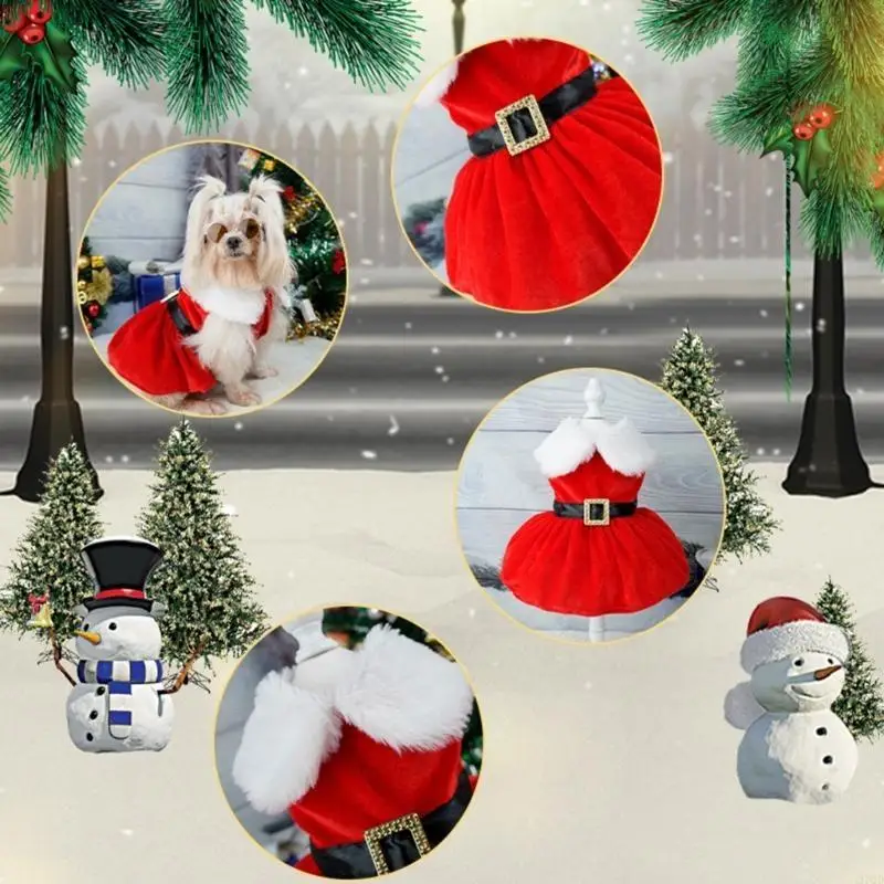 97QDペットドッグドレス猫服小さなペットレッドクリスマスサンタクロースコスチュームドギー冬の温かい服服の写真小道具スーツ
