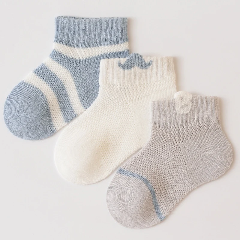 3 Pairs Baby Socks Summer Breathable Mesh Child Socks Cotton Newborn Socks for Infants Toddlers Boys Girls