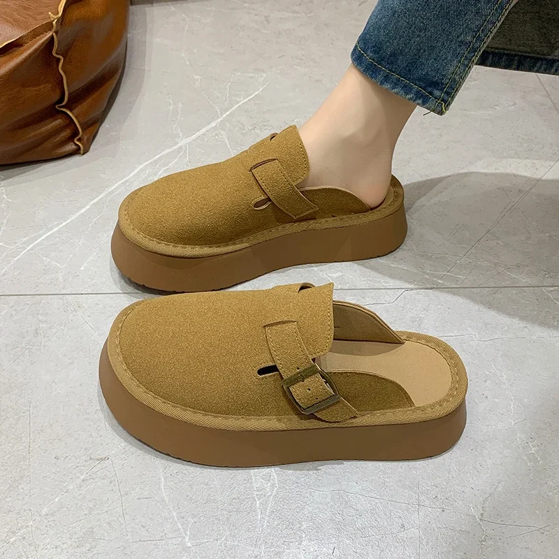 35~43 Women's Slipper Natural Cow Leather Outside Brand Fashion Buckle Comfortable Slippers Women