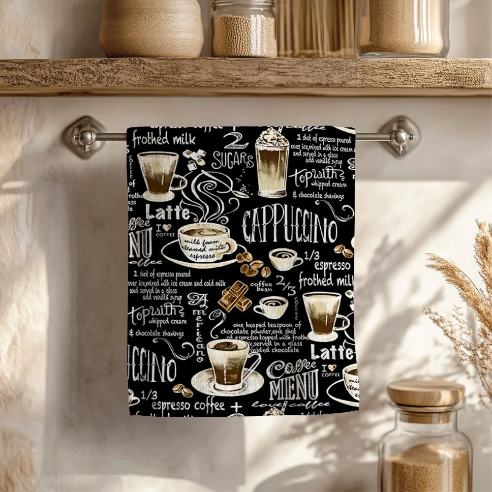 1pc Retro Blackboard Coffee Menu Scrub Cloth, Soft Face & Hand Towel, Must-Have for Home & Travel,Perfect for Kitchen, Dorm