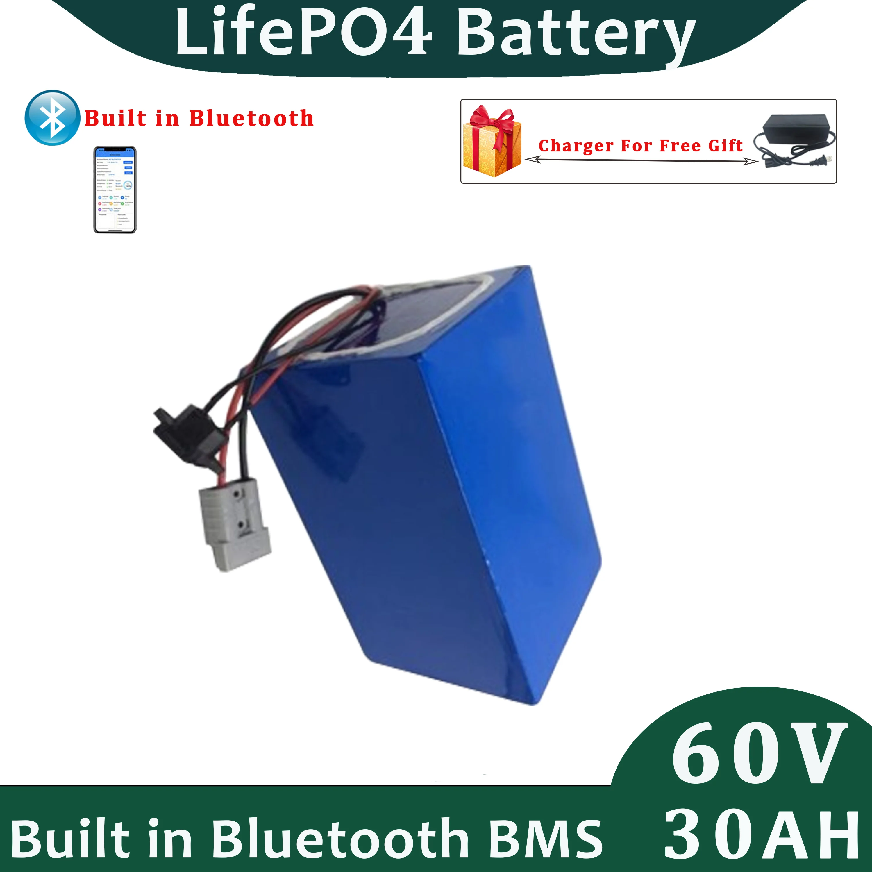 60V 30AH LifePO4 Battery Pack with 5A Charger for Free Perfect for Golf Cart