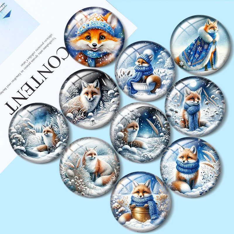 Winter Fox Clipart 12/18/20/25mm glass cabochon  bracelet pendant rings for jewelry demo earrings back Making findings