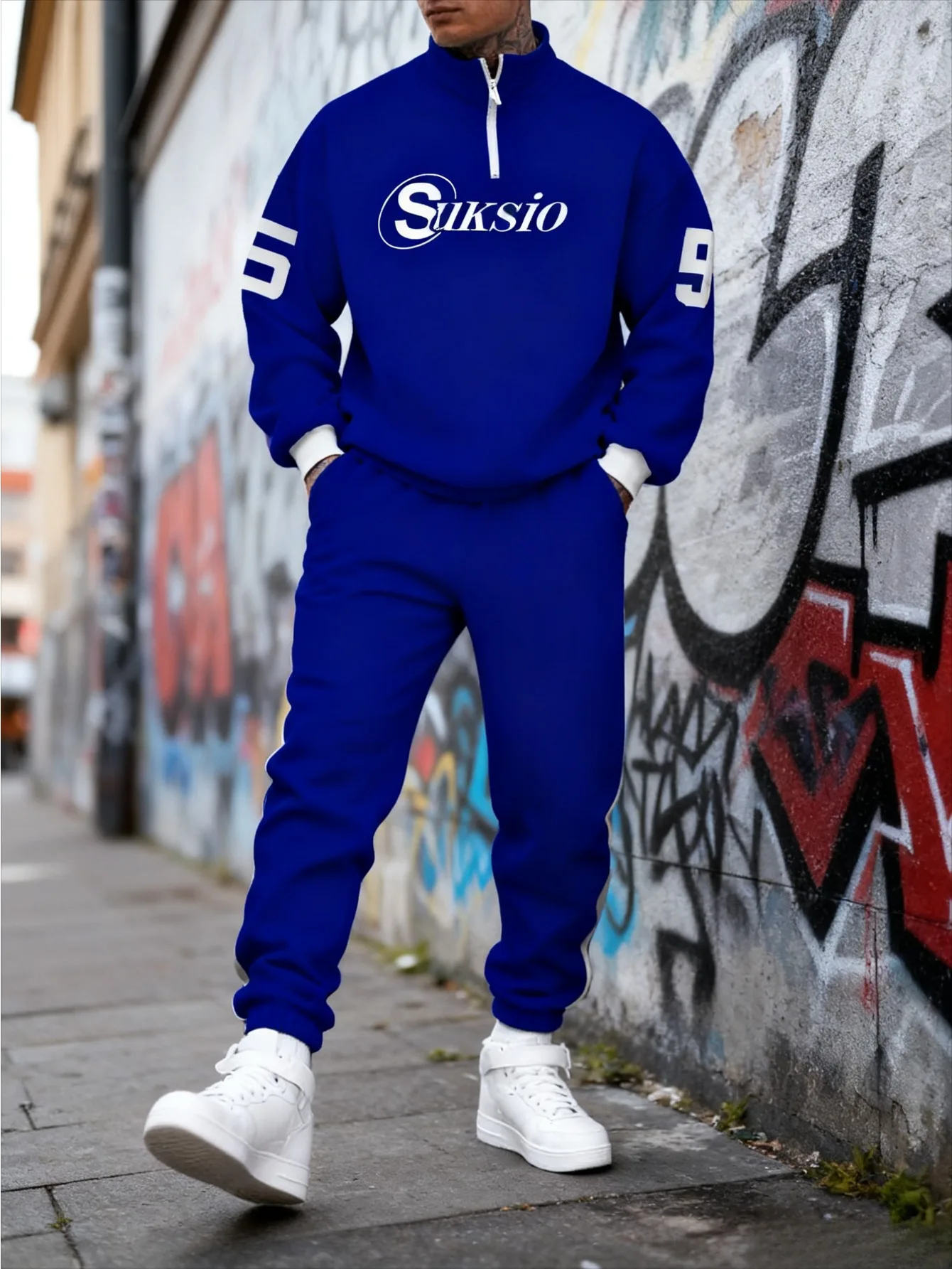 ชุดกีฬาแบบซิปครึ่งตัวพิมพ์ลายดิจิทัลสำหรับผู้ชายสไตล์ยุโรปและอเมริกา - ผ้าสเวตเชิ้ตคุณภาพสูงที่อ่อนโยนต่อผิว