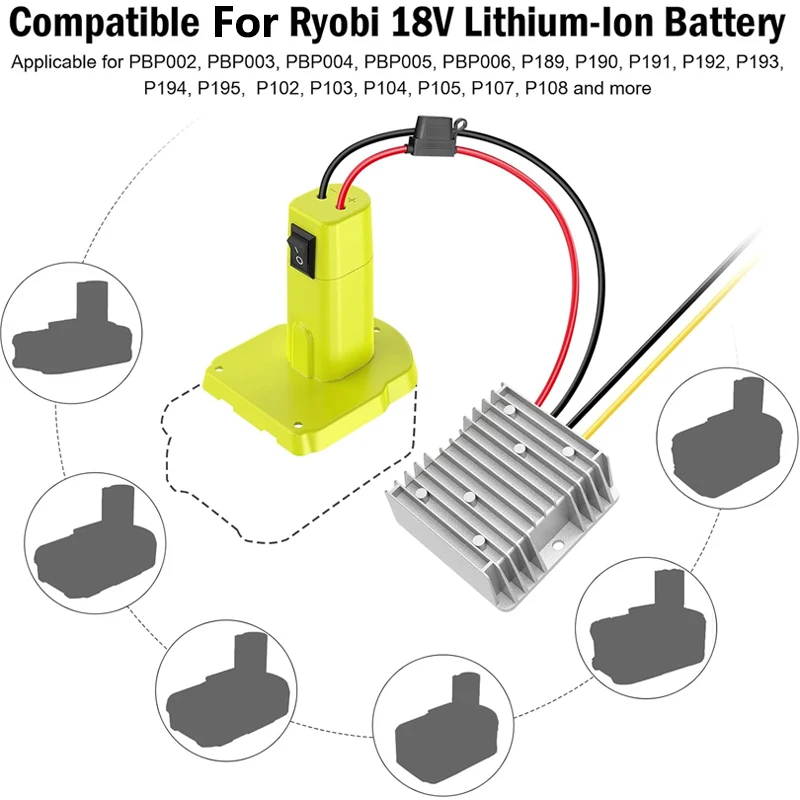 

Buck Converter DC 18V to DC 12V Adapter for Ryobi 18V Li-Ion Battery 240W 20A DIY Buck Converter Regulator With Switch Fuse