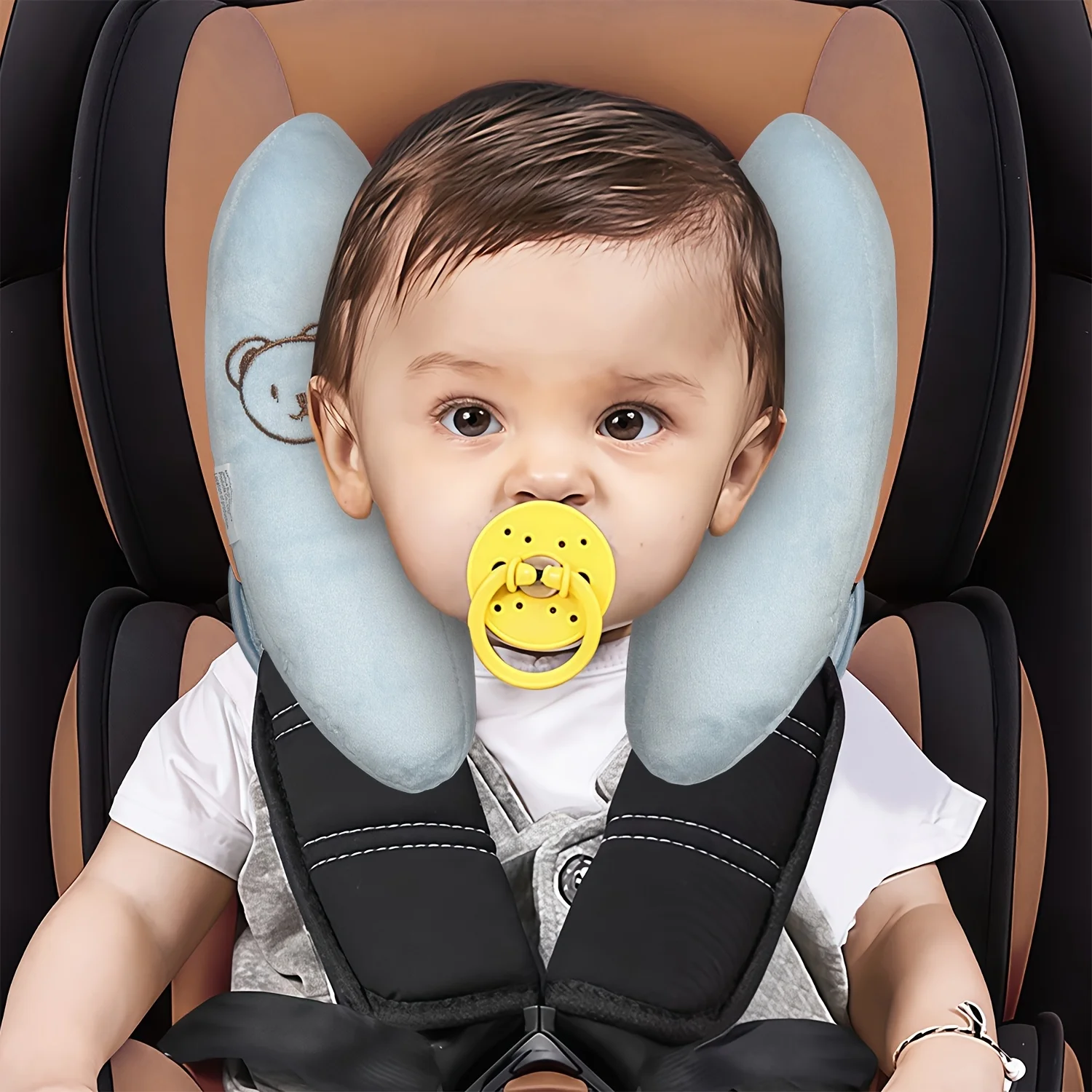 

1 Piece, Baby Stroller Safety Pillow with Bear Pattern, Made of Polyester Fiber, Soft and Comfortable, Machine Washable, Supports and Protects the Head, Prevents Neck Injury Caused by Shaking, Suitable for Car Seats, Strollers, and Baby Pushchairs