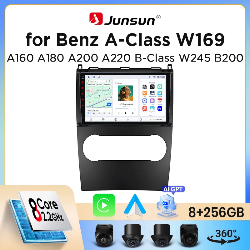 Autoradio Junsun sans fil CarPlay Android Auto pour Mercedes-Benz Classe A (W169) / Classe B (W245) 2008-2012 avec ventilateur de refroidissement intégré, navigation GPS Android, lecteur multimédia, WiFi, DSP, RDS, BT, SWC, écran tactile IPS, autoradio, lecteur vidéo, unité principale, stéréo