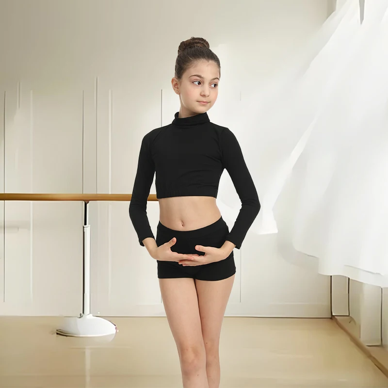 Girls Team Basic Turtleneck  Leotard Kids Classic Long Sleeve Dance Top Zipper Back Dance Clothes Children Halloween Costumes