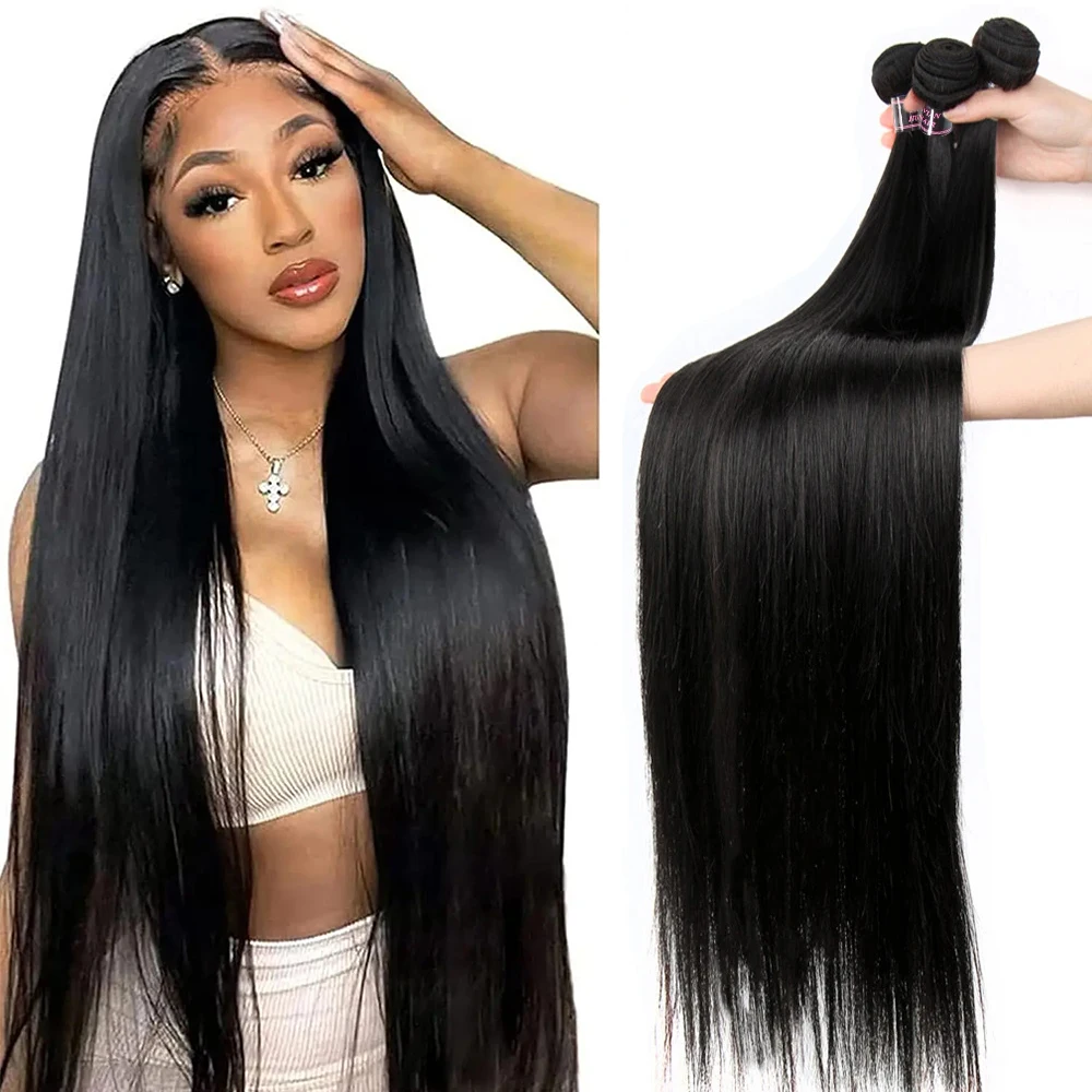 Recht Menselijk haarbundels Braziliaans menselijk haarweefsel 100% echt haar 8-32 inch Remy-haarverlenging Natuurlijk zwart