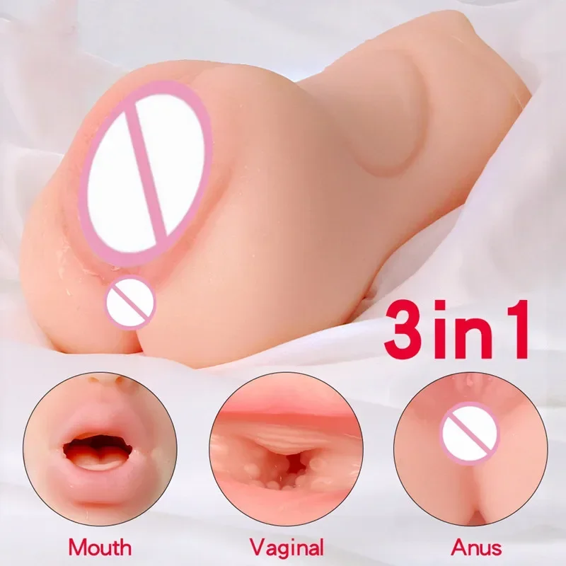 Male Masturbator 3 In 1 Realistic Vagina Sexy Toys For Men Pocket Pusssy Pussy Blowjob Masturbation No Vibrator Adults Sex Goods