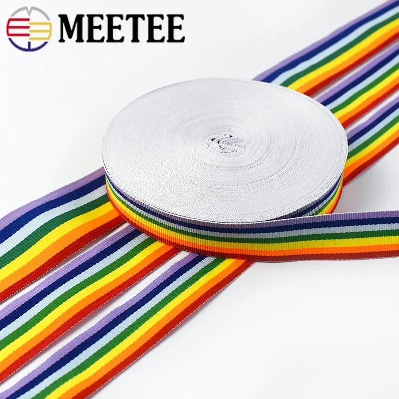 

50Yards 10-38mm Nylon Rainbow Webbing Tape Colored Decoration Ribbon Band Bag Strap Belt Clothes Sewing Material Accessories