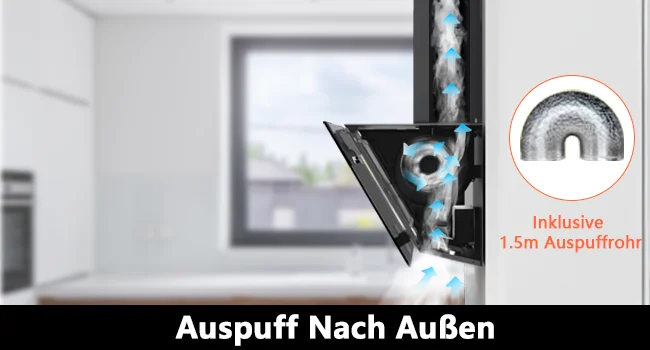 90 cm wandmontierte Dunstabzugshaube 800 m3/h A+++ LED-Touch-Steuerung, schwarzes Glas – Umlauf-/Abluftoption – Detail 6