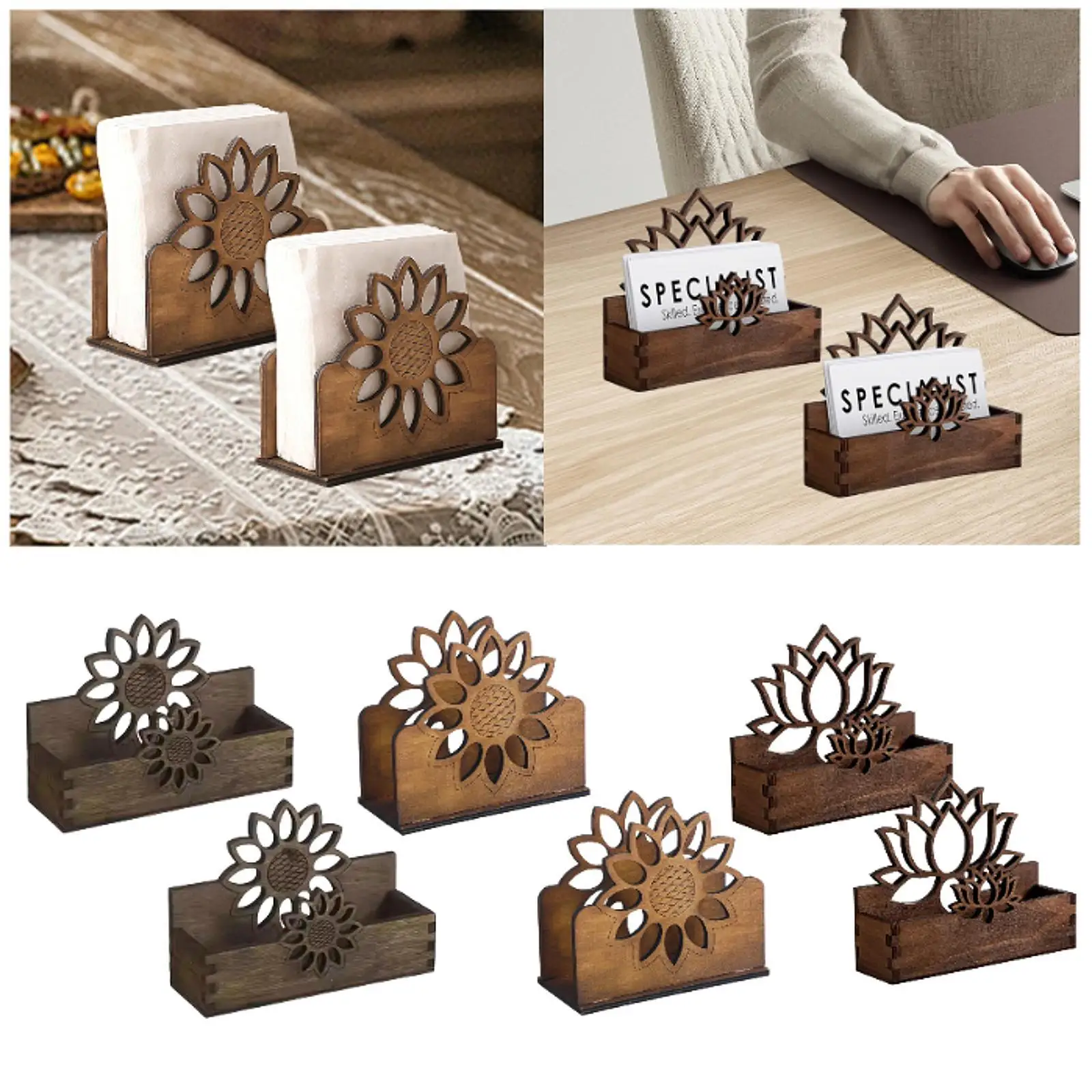 

Business Card Holder Desk Desktop Organizer for Office and Home Elegant Wooden Display Stand Tabletop Small Business Essentials