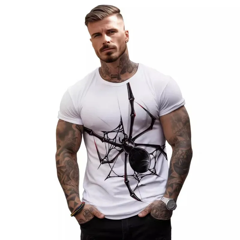 

Summer cool and personalized 3D digital printing spider graphic custom round neck loose casual T-shirt for men