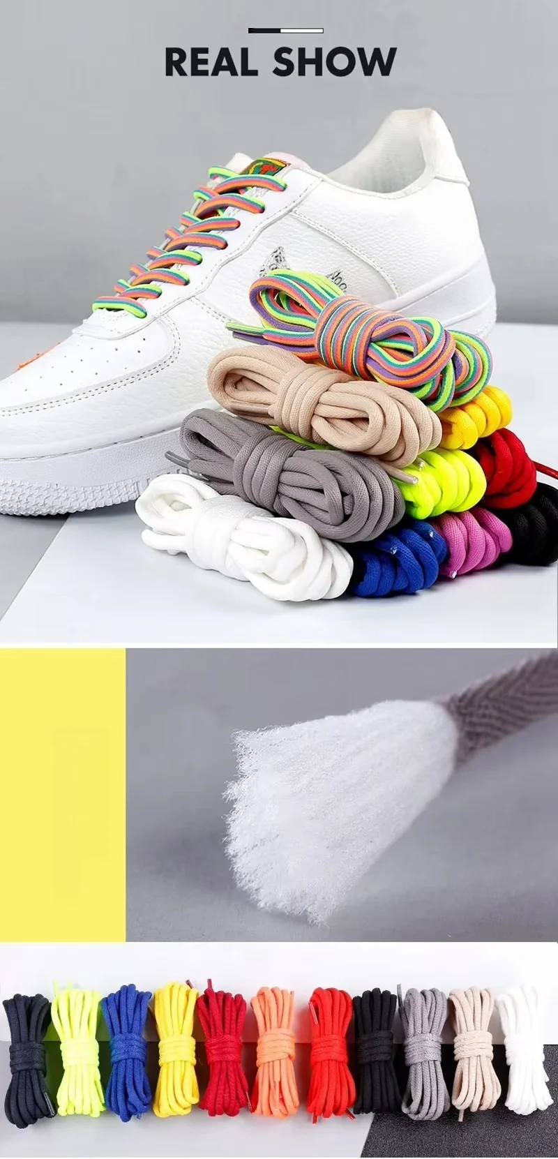 1 Pair Rainbow Round Shoelaces, Colorful Unisex Replacement Shoestrings for Sneakers & Boots Shoe Accessories