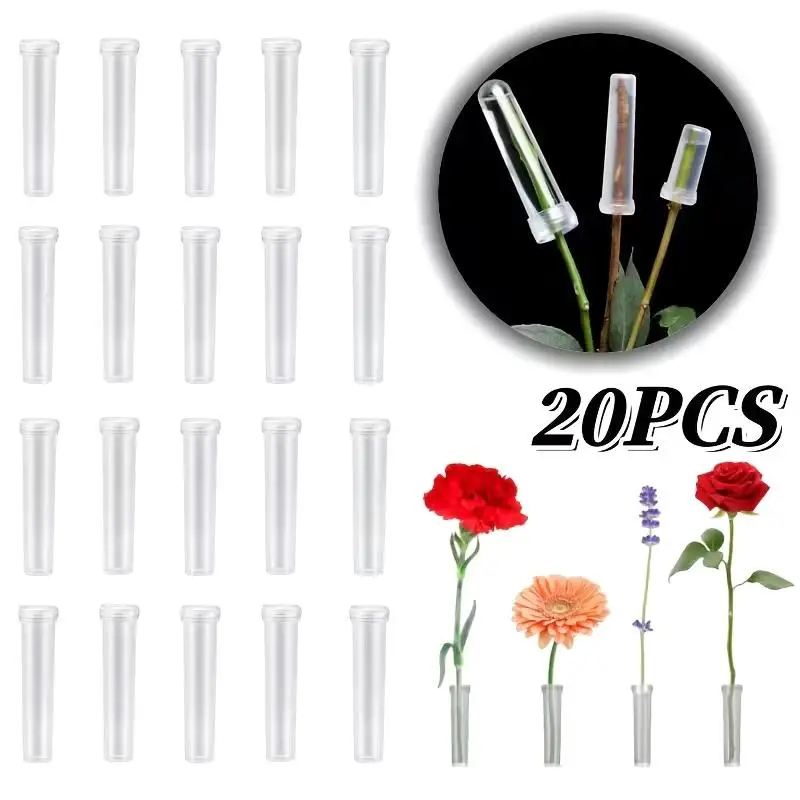 20Pcs Plastic Flower Water Tubes With Silicone Caps, Reusable Transparent Floral Vials For Flower And Plant Preservation