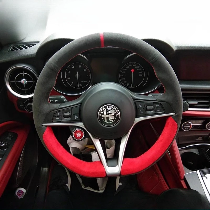 

Hand-Stitched suede non-slip wear resistant car Steering Wheel Cover For Alfa Romeo Stelvio Giulia Auto Parts