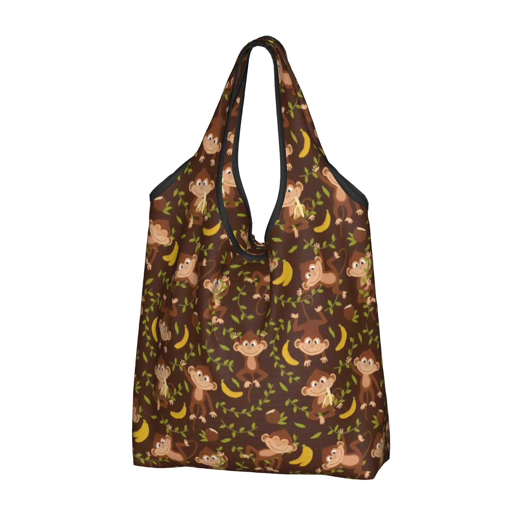 Recycling Funny Colourful Monkey Printed Shopping Bag Tote Bag Portable Lovely Seamless Banana Pattern Grocery Shopper Bags